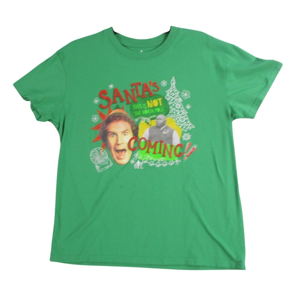 Elf Movie Graphic Tee Green Santa's‎ Coming Buddy the Elf Shirt Womens Large